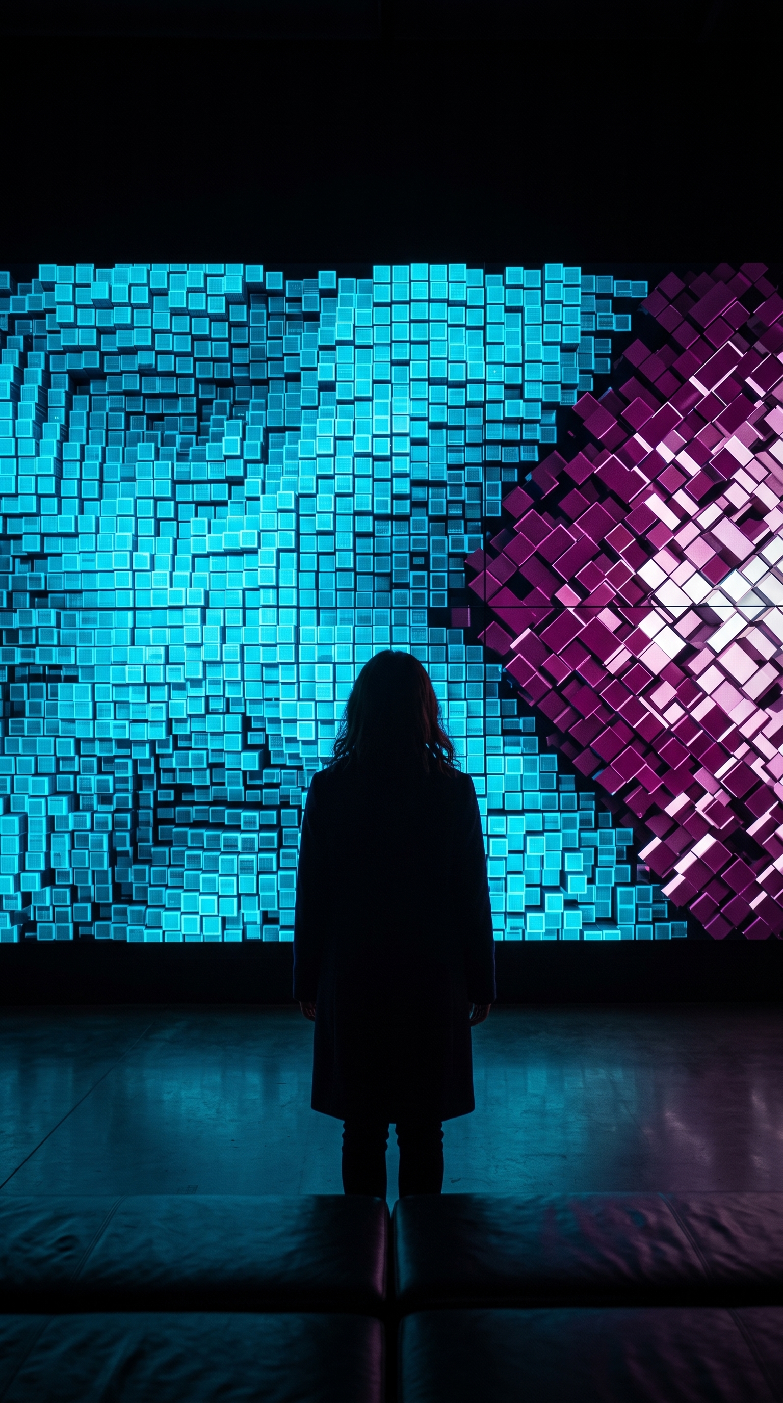 A visitor interacting with the touch-free Gesture Wall